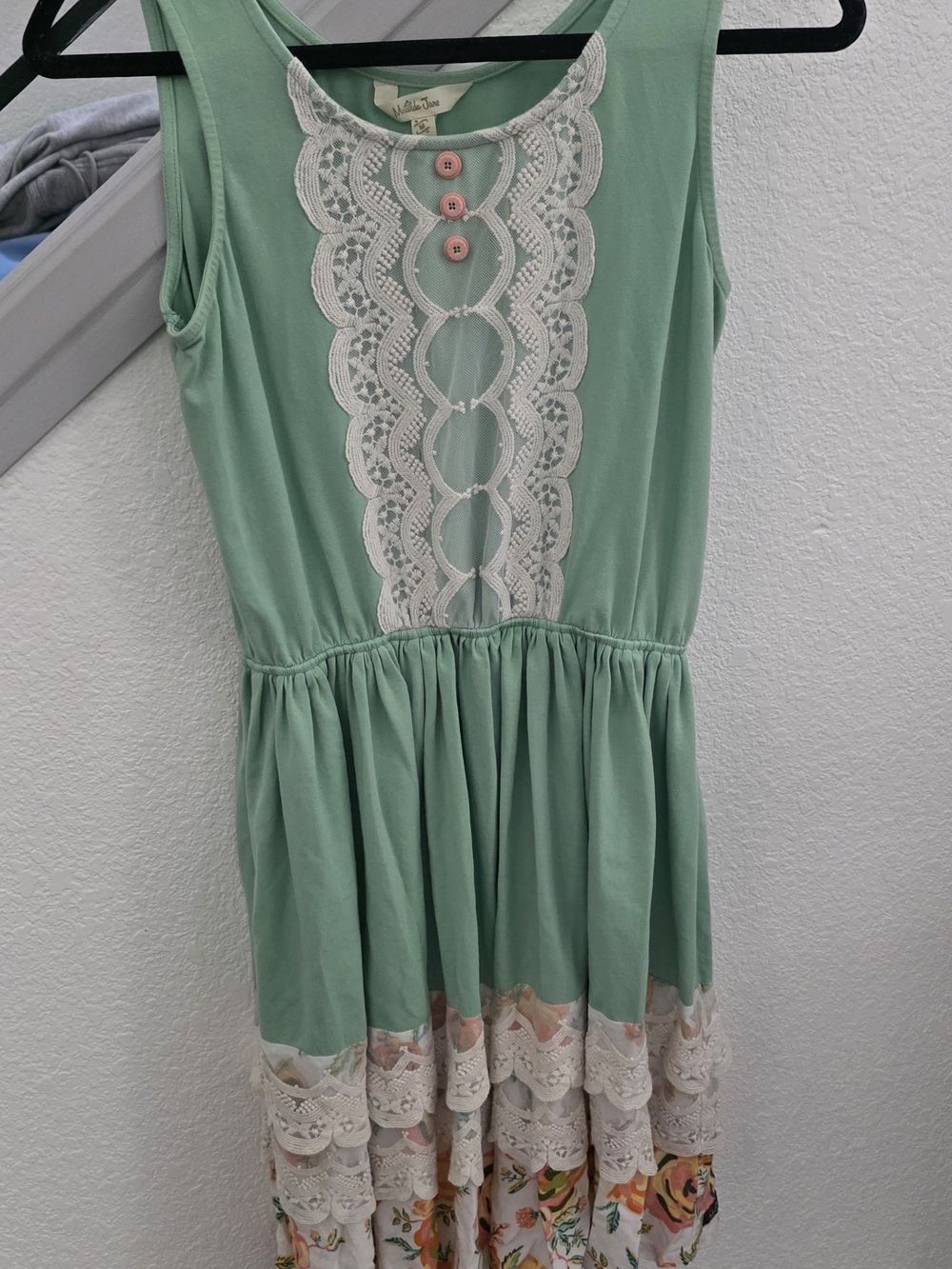 Matilda Jane Mint Green Dress with Cream Lace and Pink Buttons